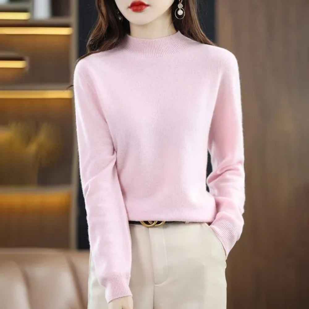 Women's Mock Neck Long Sleeve Knitted Sweater - Pullover