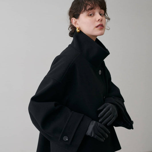 Women's Modern Wool Short Coat - High Neck Buttoned