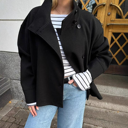 Women's Modern Wool Short Coat - High Neck Buttoned