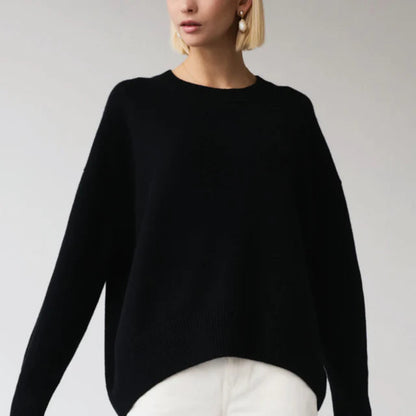 Women's Oversized Crew Neck Long Sleeve Knitted Sweater - Pullover