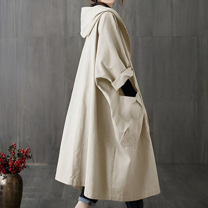 Women's Oversized Hooded Long Overcoat - Button Front Style
