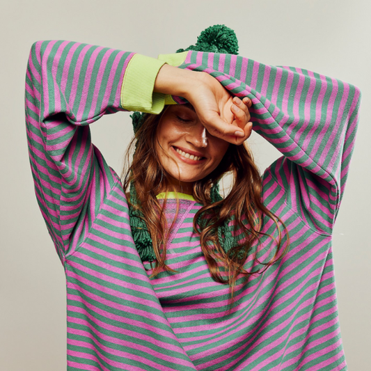Women's Oversized Striped Crewneck Sweater - Colorblock