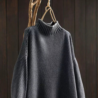 Women's Oversized Textured Turtleneck Long Sleeve Sweater - Pullover