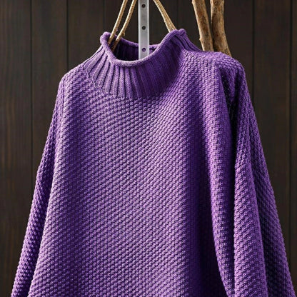 Women's Oversized Textured Turtleneck Long Sleeve Sweater - Pullover