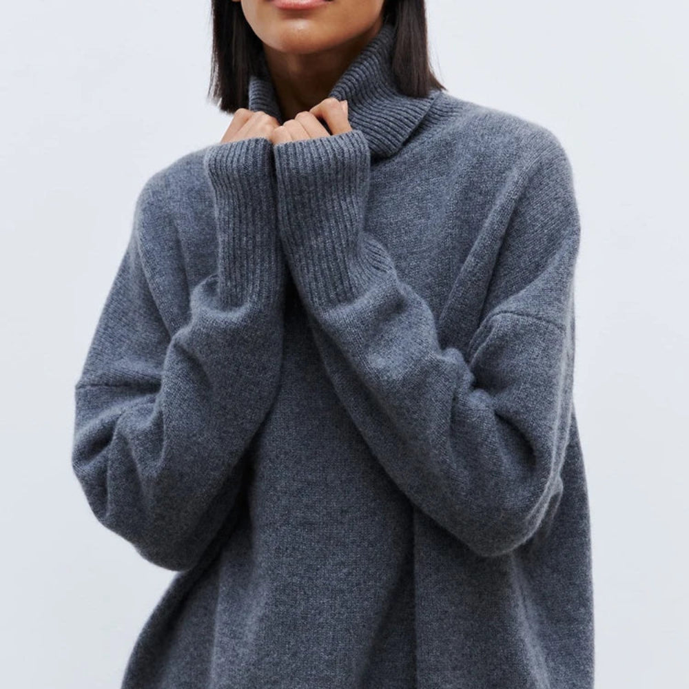 Women's Oversized Turtleneck Sweater Cozy White Merino Blend 0