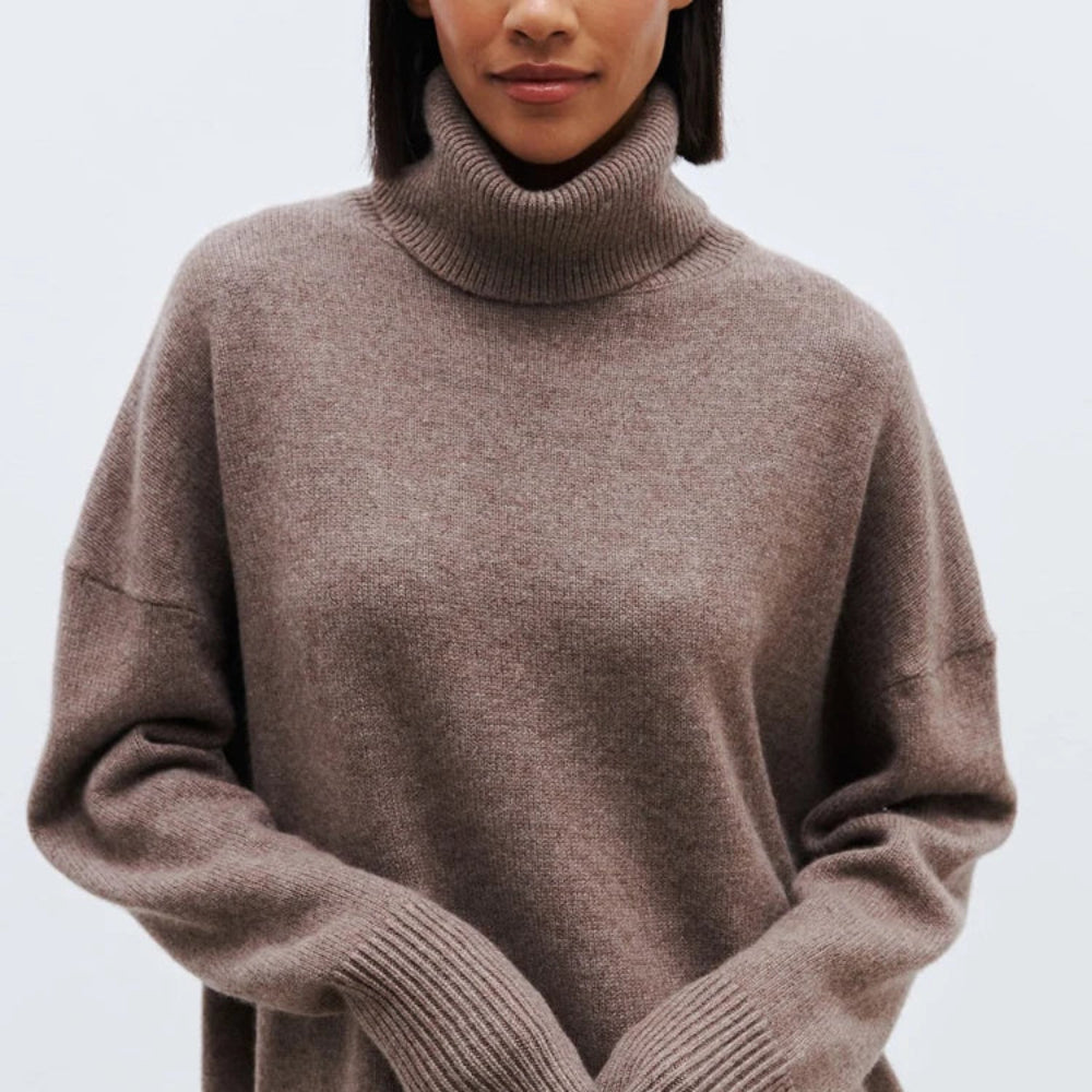 Women's Oversized Turtleneck Sweater Cozy White Merino Blend 4