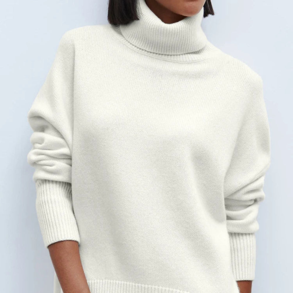 Women's Oversized Turtleneck Sweater Cozy White Merino Blend 6