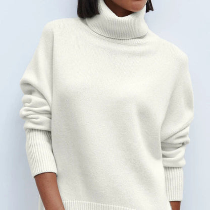 Women's Oversized Turtleneck Sweater Cozy White Merino Blend 6