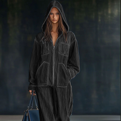 Women's Oversized Zip Up Hoodie - Hooded Denim Style