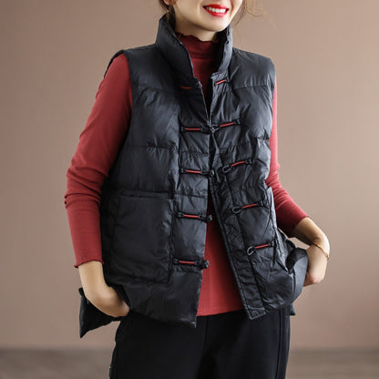 Women's Puffer Vest Red Stand Collar Winter Jacket 1