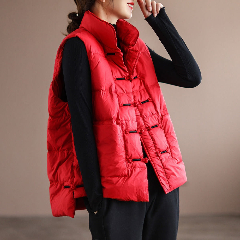 Women's Puffer Vest Red Stand Collar Winter Jacket 7