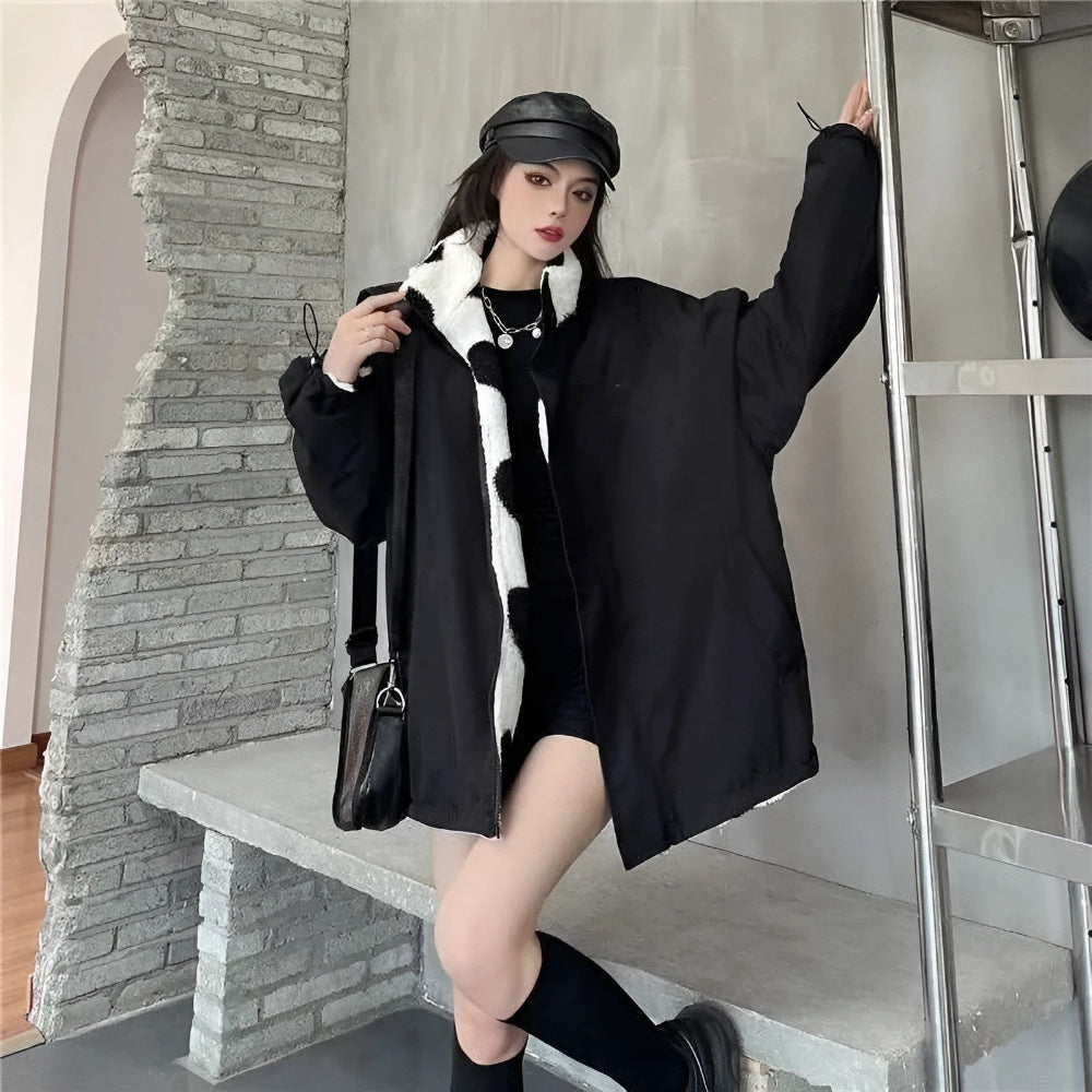 Women's Reversible Heart Sherpa Jacket Stylish Outerwear 2