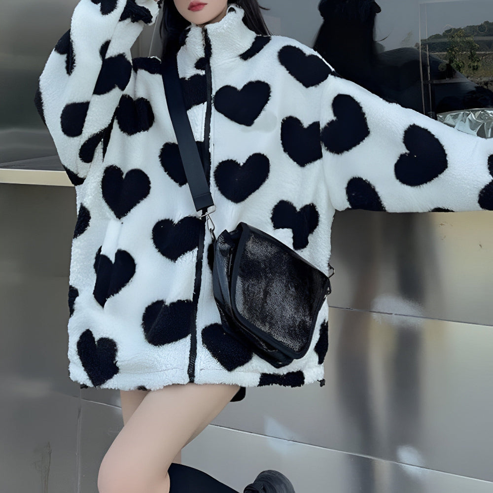 Women's Reversible Heart Sherpa Jacket Stylish Outerwear 3