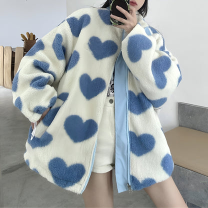 Women's Reversible Heart Sherpa Jacket Stylish Outerwear 6