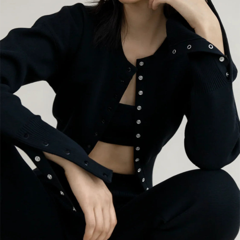 Women's Ribbed Knit Button Cardigan - Fitted Long Sleeve Top