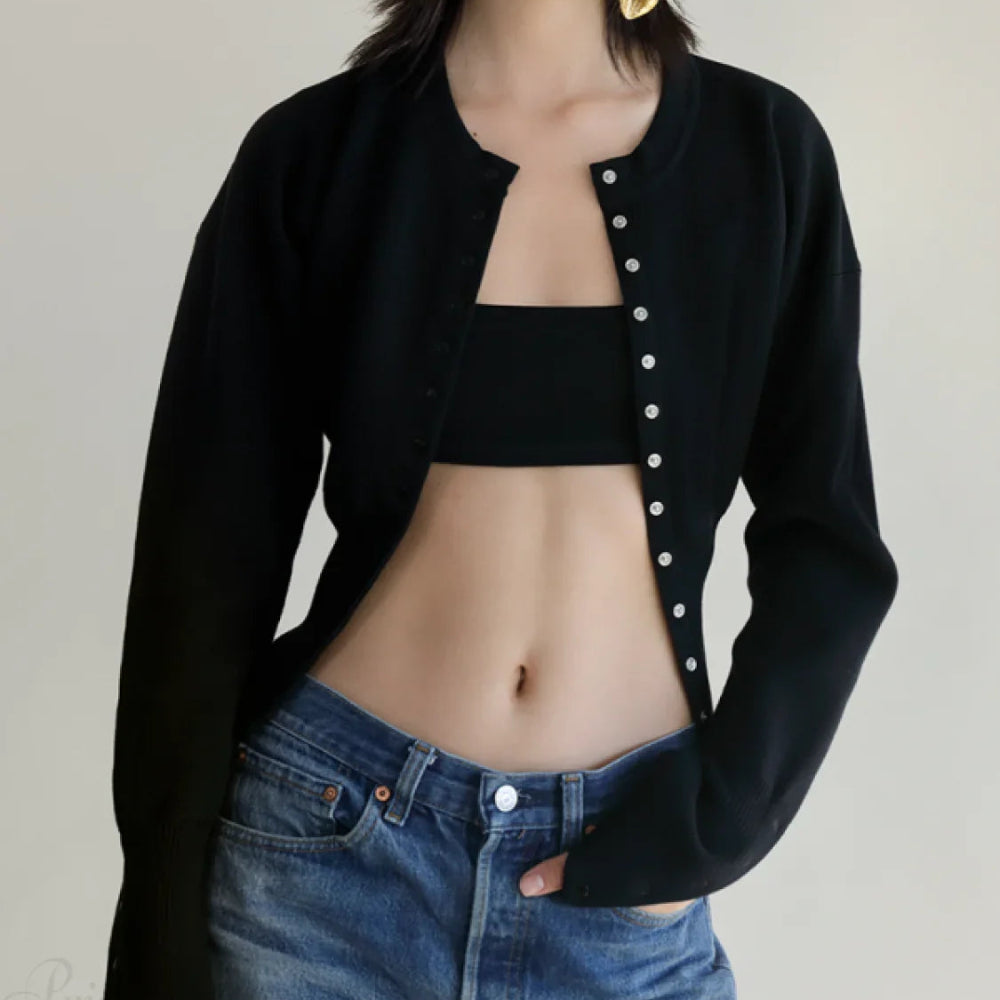 Women's Ribbed Knit Button Cardigan - Fitted Long Sleeve Top