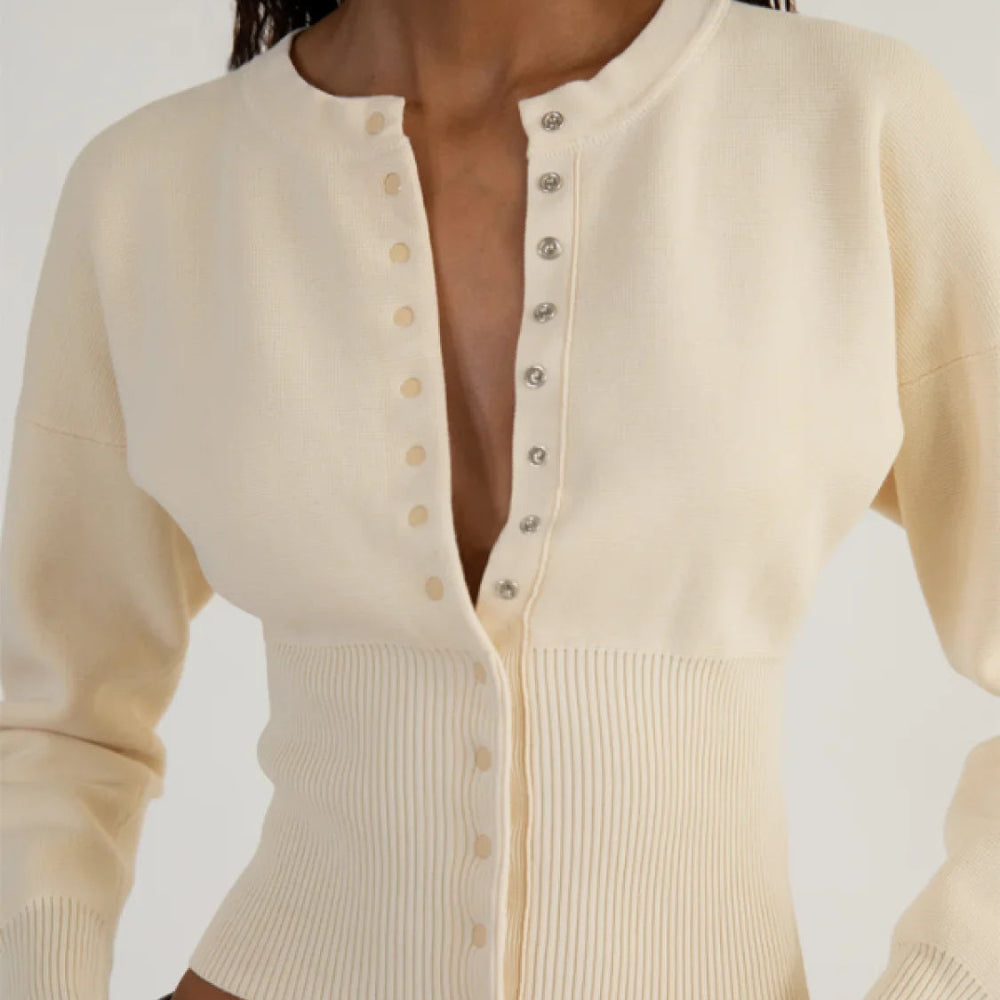 Women's Ribbed Knit Button Cardigan - Fitted Long Sleeve Top