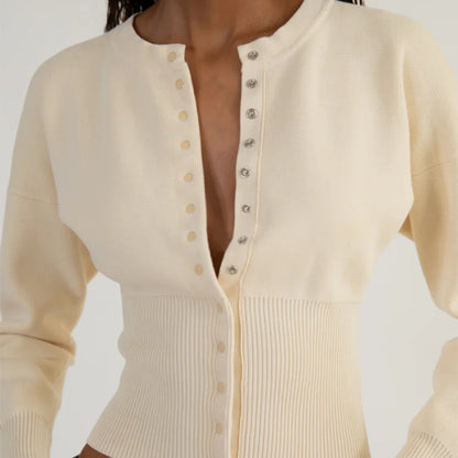 Women's Ribbed Knit Button Cardigan - Fitted Long Sleeve Top
