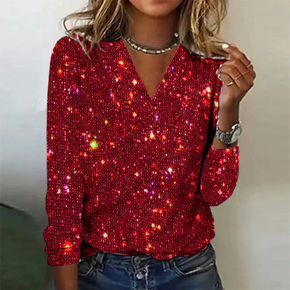 Women's Sequin Top V-Neck Sparkling Sweater Top 3