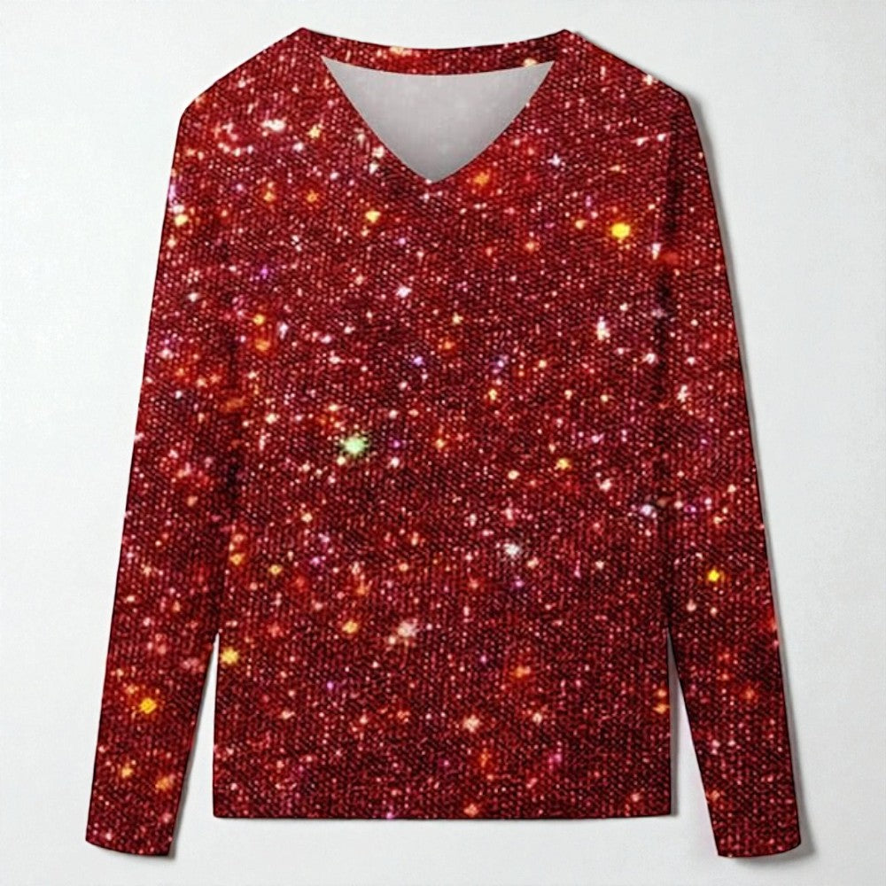 Women's Sequin Top V-Neck Sparkling Sweater Top 4