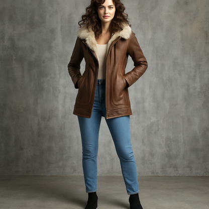 Women’s Shearling Leather Winter Coat – Warm Elegant Jacket