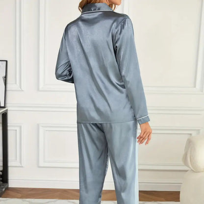 Women's Silk Pajamas Set Two-Piece Casual Sleepwear 12
