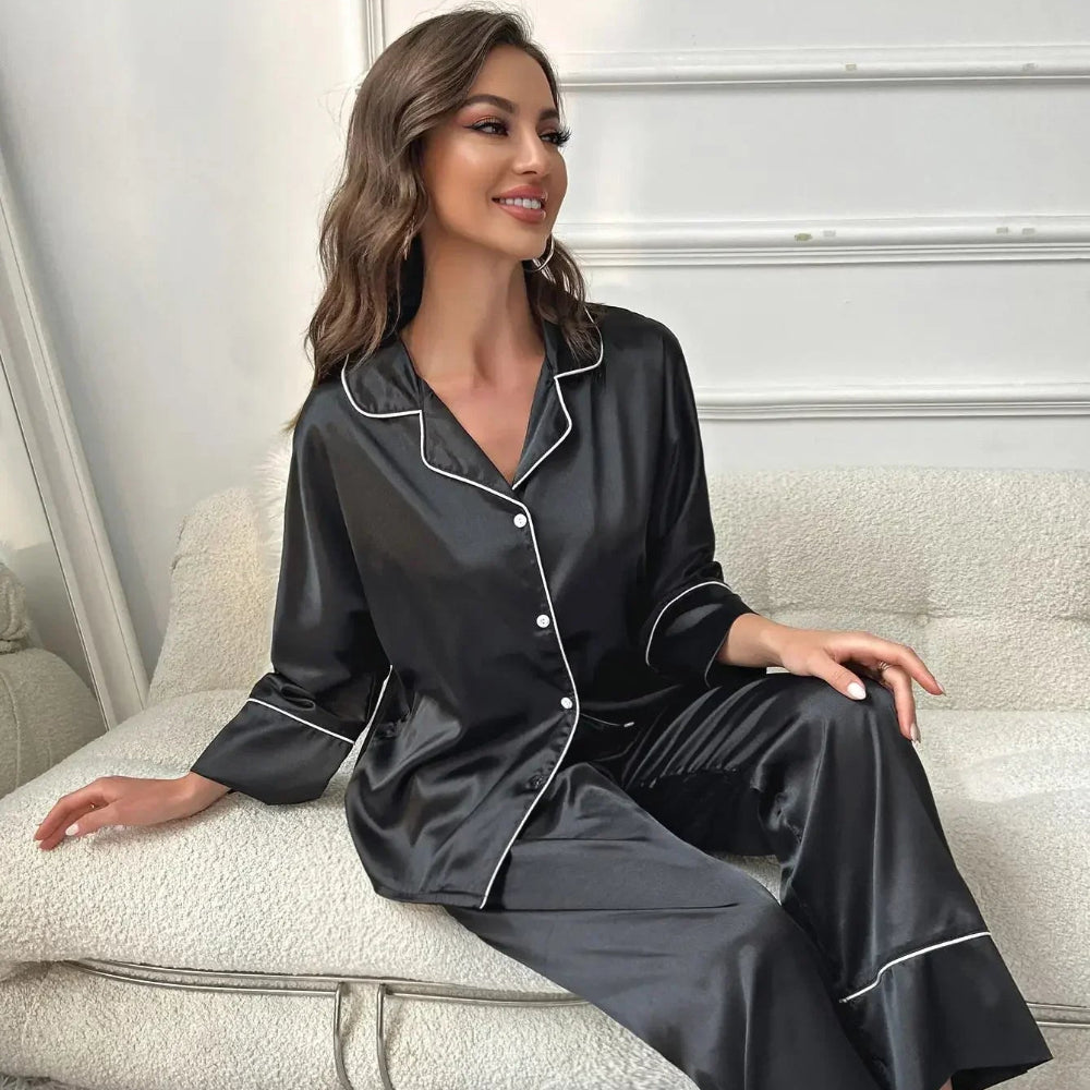 Women's Silk Pajamas Set Two-Piece Casual Sleepwear 14