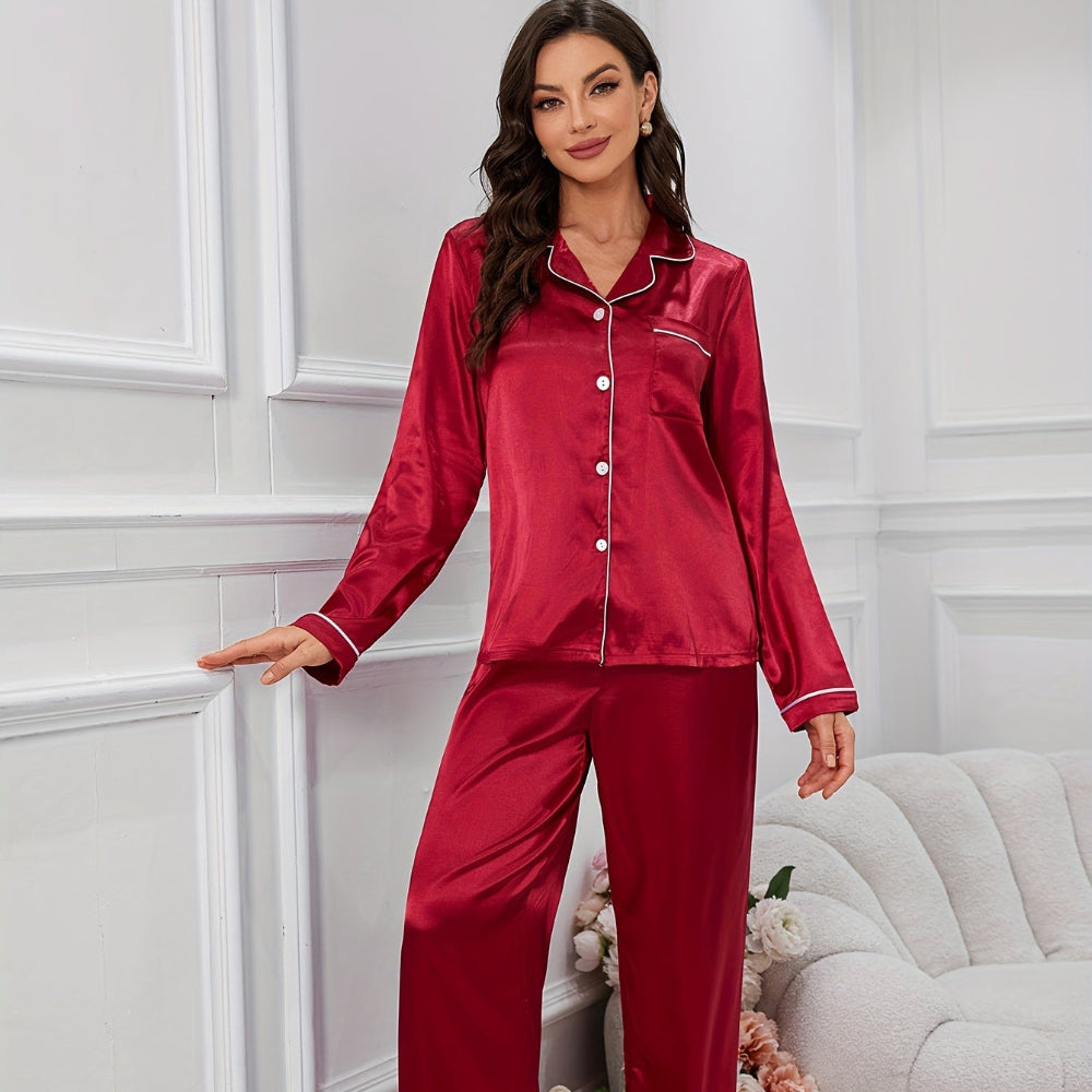 Women's Silk Pajamas Set Two-Piece Casual Sleepwear 3