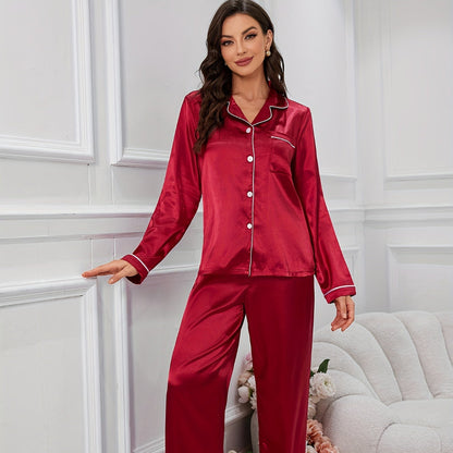 Women's Silk Pajamas Set Two-Piece Casual Sleepwear 3