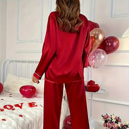 Women's Silk Pajamas Set Two-Piece Casual Sleepwear 4