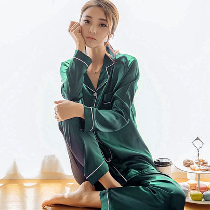 Women's Silk Pajamas Set Two-Piece Casual Sleepwear 5