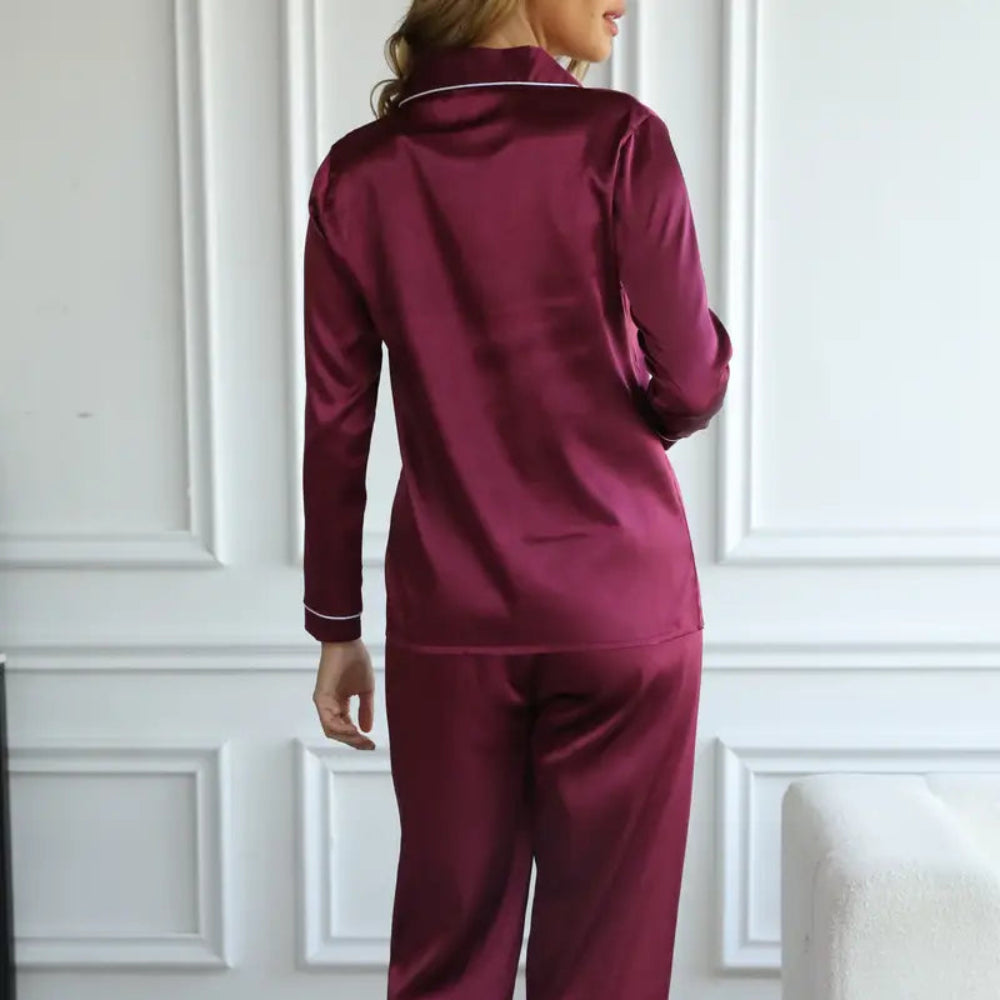 Women's Silk Pajamas Set Two-Piece Casual Sleepwear 8
