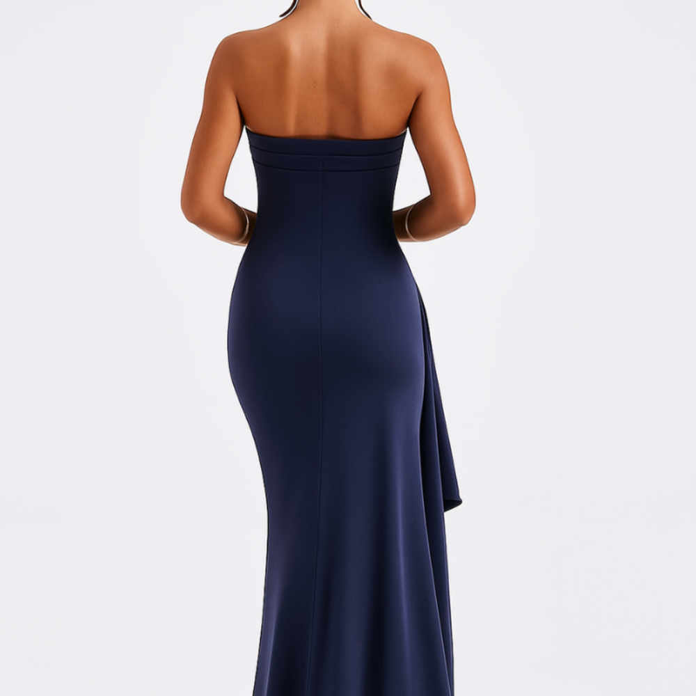 Women's Strapless Formal Evening Dress - High Slit Maxi
