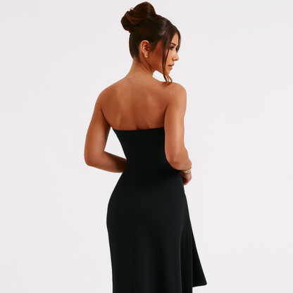 Women's Strapless Formal Evening Dress - High Slit Maxi