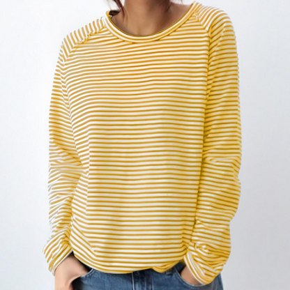 Women's Striped Casual Long Sleeve Top - Relaxed Crew Neck