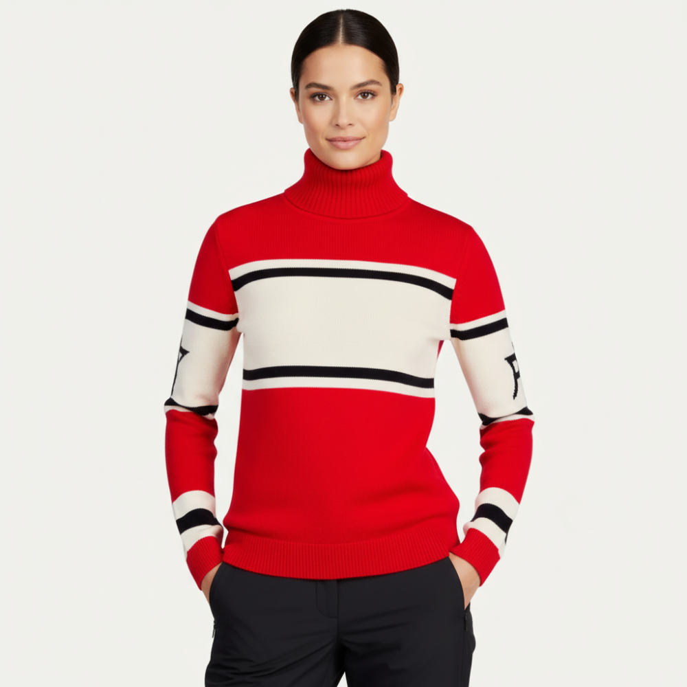 Women's Striped Turtleneck Long Sleeve Sweater - Fitted Knit