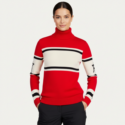 Women's Striped Turtleneck Long Sleeve Sweater - Fitted Knit