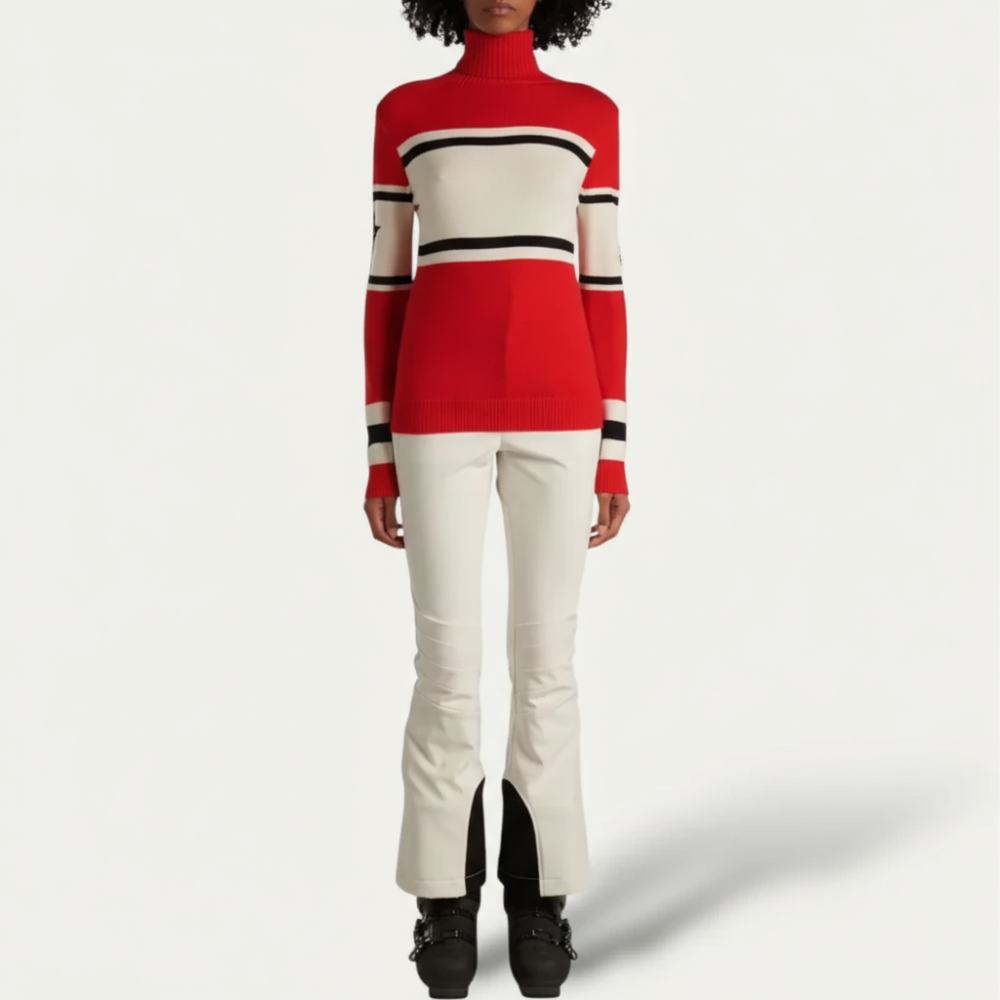 Women's Striped Turtleneck Long Sleeve Sweater - Fitted Knit