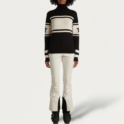 Women's Striped Turtleneck Long Sleeve Sweater - Fitted Knit