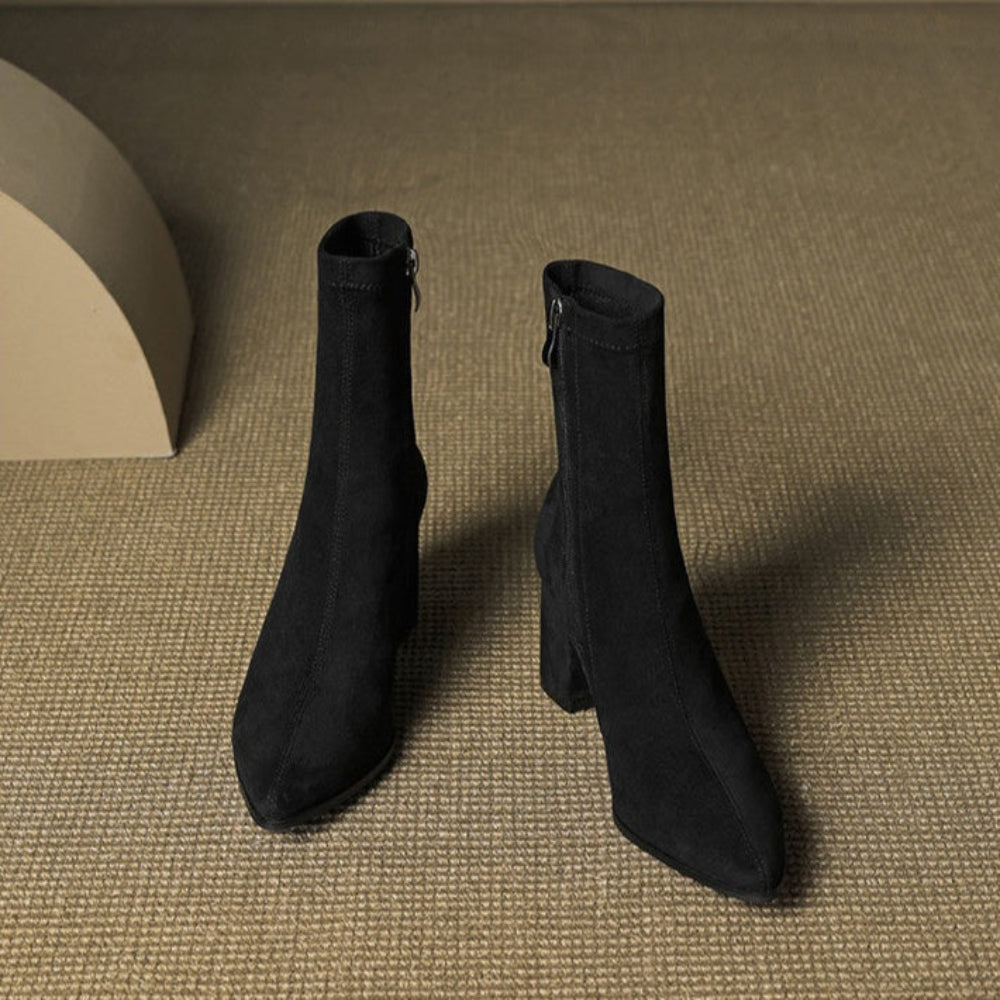 Women's Suede Ankle Boots Side Zipper Block Heel Stylish 10