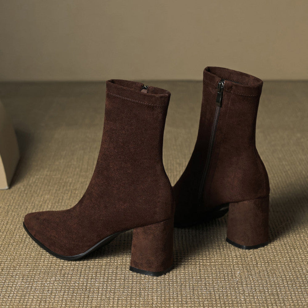 Women's Suede Ankle Boots Side Zipper Block Heel Stylish 4