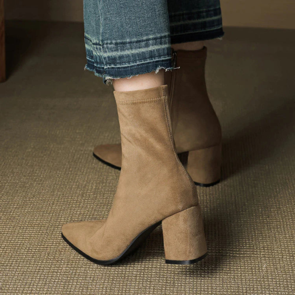 Women's Suede Ankle Boots Side Zipper Block Heel Stylish 8