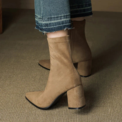 Women's Suede Ankle Boots Side Zipper Block Heel Stylish 8