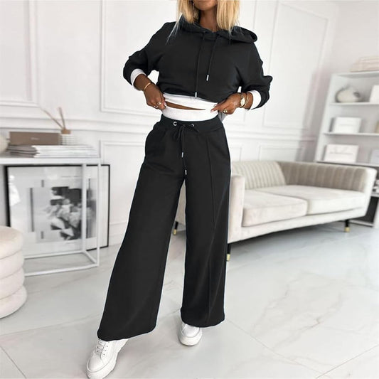 Women's Tracksuit Set Cropped Hoodie Wide-Leg Trousers Style 1