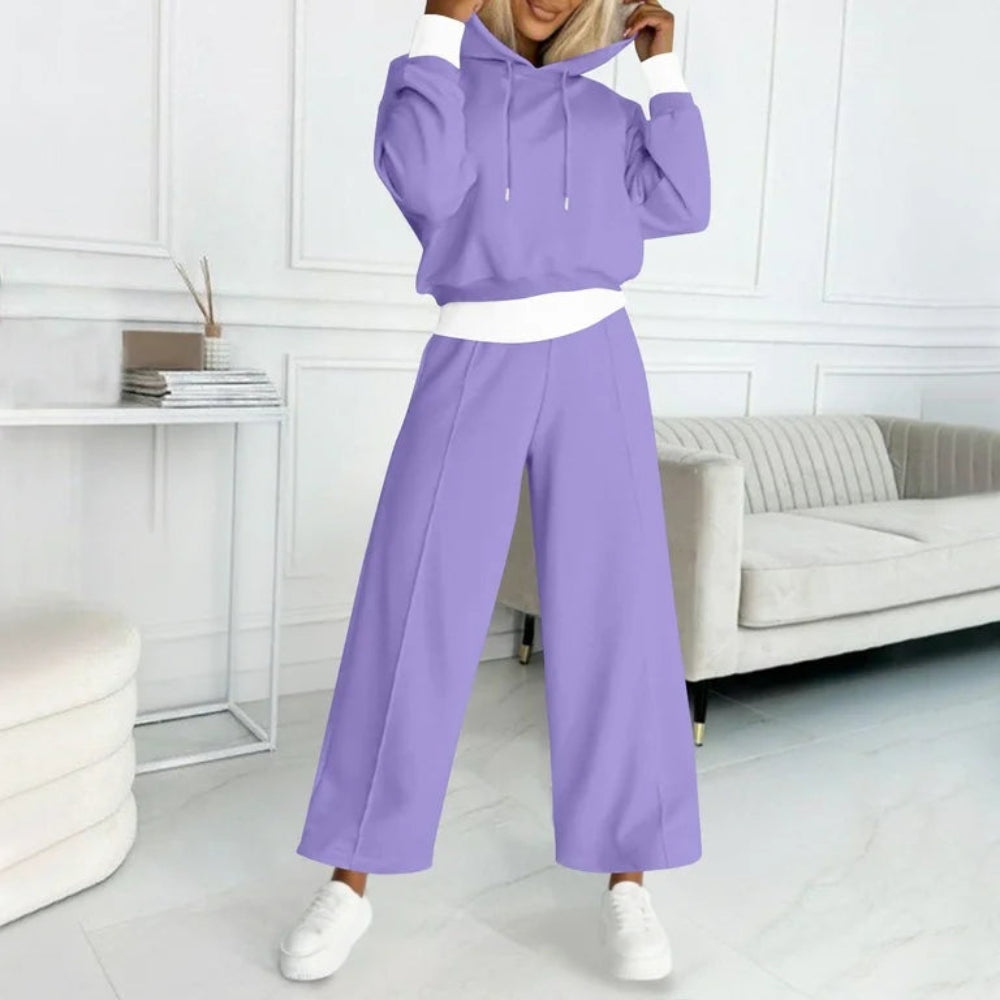 Women's Tracksuit Set Cropped Hoodie Wide-Leg Trousers Style 3