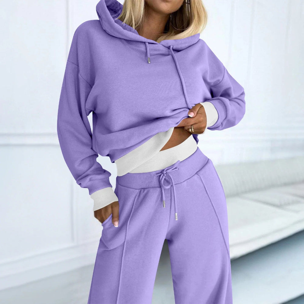 Women's Tracksuit Set Cropped Hoodie Wide-Leg Trousers Style 4
