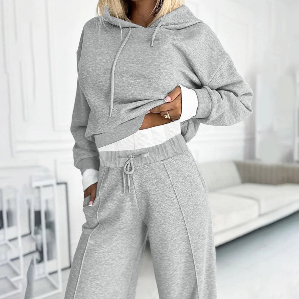 Women's Tracksuit Set Cropped Hoodie Wide-Leg Trousers Style 8
