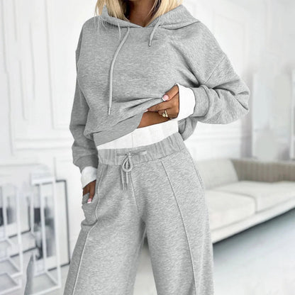 Women's Tracksuit Set Cropped Hoodie Wide-Leg Trousers Style 8