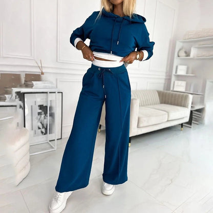 Women's Tracksuit Set Cropped Hoodie Wide-Leg Trousers Style 9