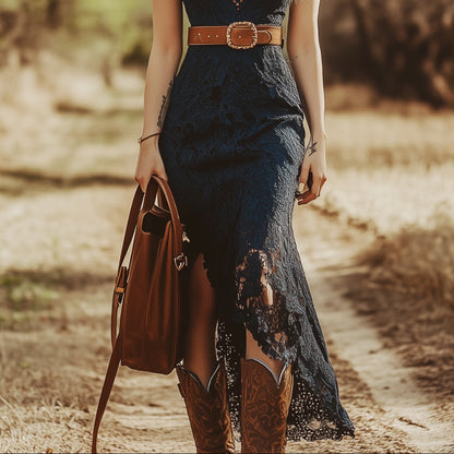 Women's V Neck Formal Lace Dress - Sleeveless Maxi